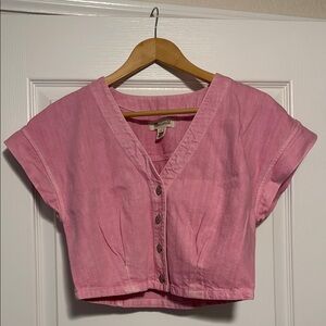 Madewell Pink Button-Up Crop Top
